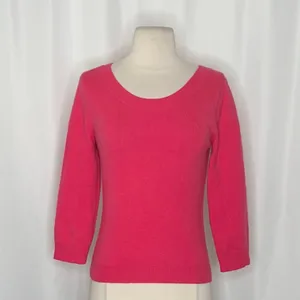 GARNET HILL Cashmere Sweater Scoop Neck Solid Pink Bright Pullover X-Small thumbnail 3