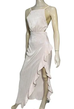 Michael Costello X Revolve Women’s Size XS Light Pink Crinkle Henrik Ruffle Gown thumbnail 4
