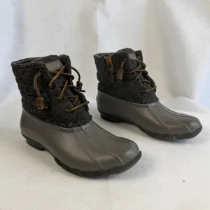 Sperry Top Sider Waterproof Rubber Duck Boots Quilted Wool Blend‎ Gray Women 6.5 thumbnail 4