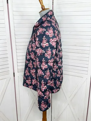 The North Face Flare Jacket Women Small Blue Pink Floral Down Puffer Coat Zip Up thumbnail 2