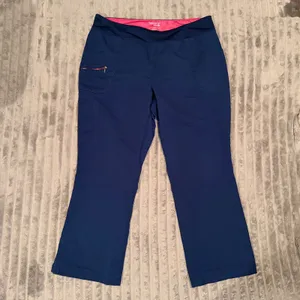 Beyond Scrubs Navy Blue Cargo Scrub Pants Womens PXL Straight Leg Pink Trim‎ thumbnail 2
