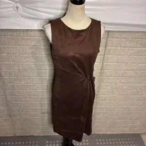 J.McLaughlin Brown Faux Suede Twist Front Sleeveless Sheath Dress Medium thumbnail 4