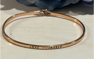 Love Yourself Bangle Bracelet Rose Gold Tone Inspirational Jewelry‎ thumbnail 1