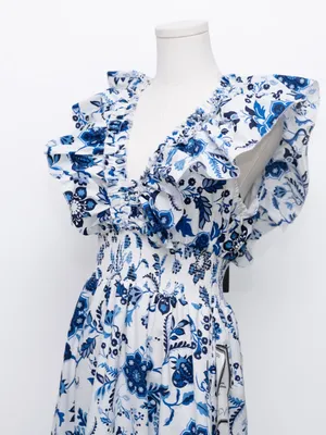 Adrianna Papell -‎ Toile Inspired Floral Cotton Ruffle Midi Dress thumbnail 10