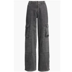 NWOT PTCL High Waist Wide Leg Cargo Jeans in Black Wash SZ-23 thumbnail 6