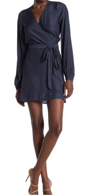 Ramy Brook shadow stripe Reed‎ wrap dress navy sz XS thumbnail 1