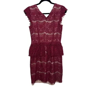 Anthropologie Maeve Elsa Burgundy Lace Peplum Lined Dress Size S thumbnail 4