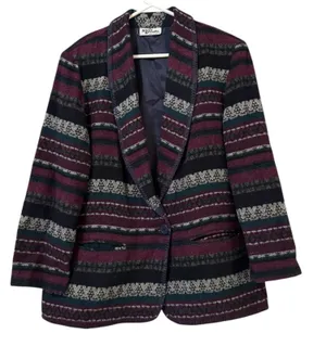 Katie Brooke Coat Wool Blend Aztec Stripe Southwestern Women Size Measured Wool thumbnail 1