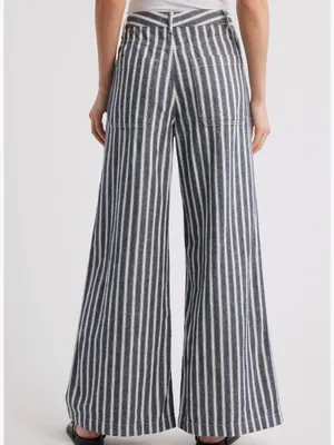 Madewell Zoe Relaxed Wide Pants Linen Blend in Navy White Stripe Size 6 thumbnail 2