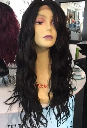 Wig Swisslace Human hair Blende Brown Long Curls thumbnail 1