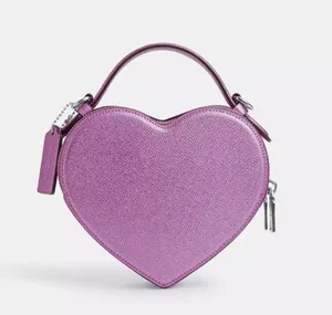 Coach Heart Crossbody Bag in Metalic Crossgrain Leather Lilac CP020 thumbnail 3