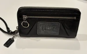 Coach Poppy Black Patent Zip-Around Wallet Wristlet featuring thumbnail 1