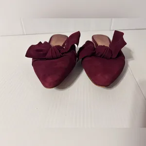 Madewell burgundy pointy toe bow slide mules shoes size 7.5 thumbnail 4