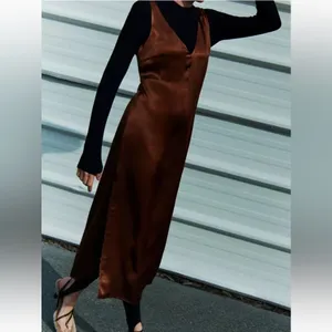 Zara Chocolate/Brown Satin Effect‎ Midi Dress size Small thumbnail 3