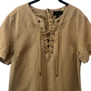 J. Crew‎ Lace up V-Neck Canvas Short Sleeve Khaki Midi Dress Safari Summer 10 thumbnail 4