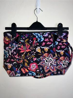 Vera Bradley Black Quilted Tote with Pink, Purple and Blue Floral Print thumbnail 2