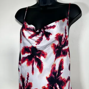 Area Stars Mini Slip Dress Women's Large White Pink Palm Print Spaghetti Strap thumbnail 2