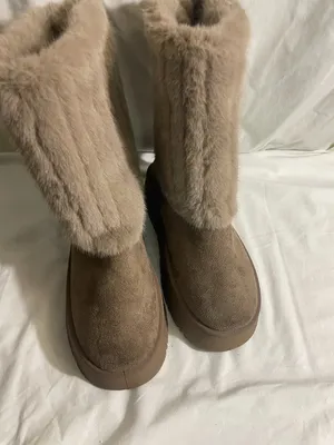 Women's Faux Fur Platform Winter Boots Brown Mid Calf Cozy Lined Size 38 thumbnail 7