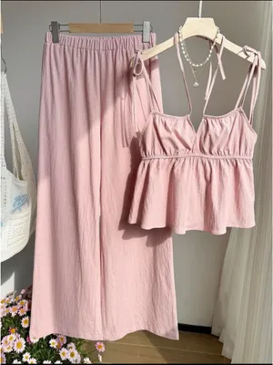 SheIn Dusty Pink Tie-Shoulder 100% Cotton Set thumbnail 3
