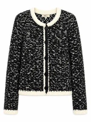 Napa Girls Black White Marled Knit Cardigan Cream Trim Button Front Sweater S thumbnail 8