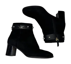 Kate Spade Morgan Pearl Booties Women’s 6B Black Suede Block Heel KE796 thumbnail 1