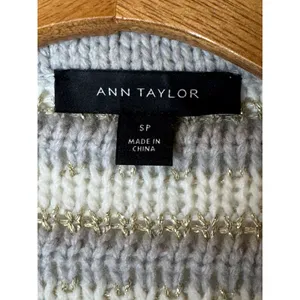 Ann Taylor Sweater Women Small‎ Petite Gray Ivory Striped Metallic Knit Cardigan thumbnail 8