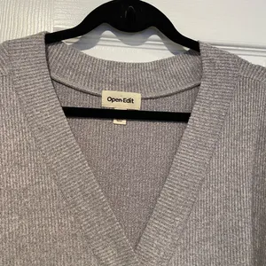 NWOT Open Edit Size S Oversized gray Ribbed Knit Button Front Cardigan Sweater thumbnail 2