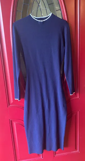 Navy Knit Body Con Long Sleeve Blue thumbnail 1