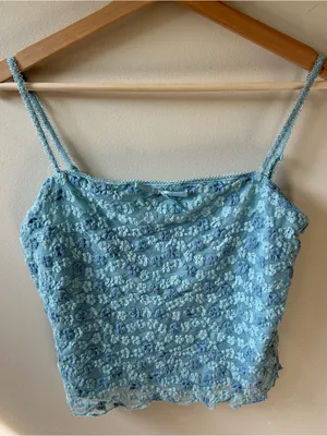 Light Blue Floral Lace Camisole Tank Top thumbnail 2
