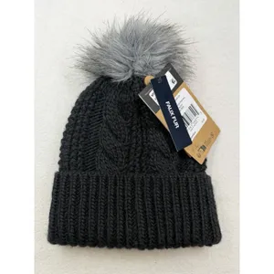 The North Face Oh Mega Fur Pom Lined Beanie Womens OS Black CableKnit Hat thumbnail 2