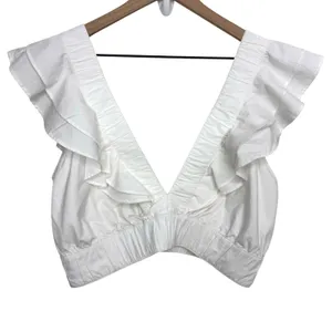 Abercrombie & Fitch Drama Poplin Ruffle Cropped Tank Top White Size XL thumbnail 2