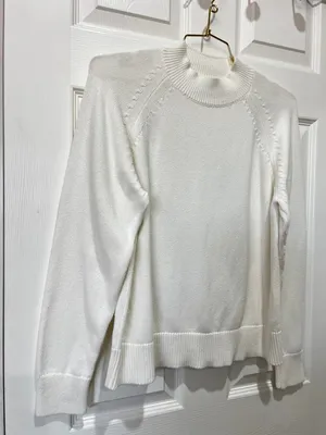 Quince Sweater Women's Ivory Organic Cotton knit Mock Neck Pullover Size XS thumbnail 3