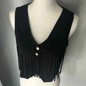 Elegant Black Fringe Sleeveless Top thumbnail 4