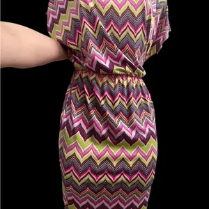 Chevron Patterned Large Maxi Dress. Elastic waist cap sleeves. thumbnail 4