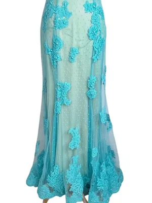 Turquoise Illusion Mermaid Gown Sheer Mesh Floral Lace Appliqués 6 Prom Wedding thumbnail 5