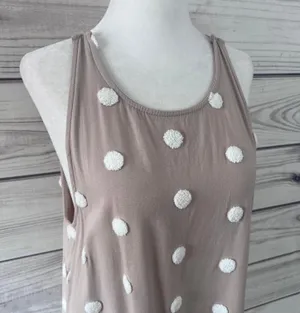 E&M Tan & White Textured Dot Relaxed Fit Tank Top thumbnail 2