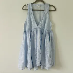 Anthropologie Floreat Loved By Cotton Silk Sleeveless Light Blue Lace Slip Dress thumbnail 4