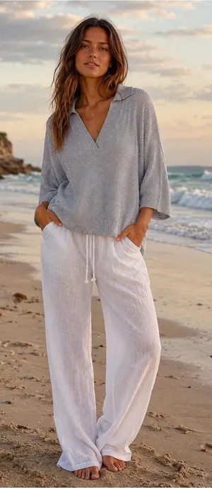 aerie Light Heather Gray V-Neck Relaxed Long Sleeve Top with Hoodie thumbnail 1