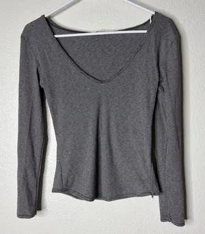 Intimately Free People Grey‎ Striped V-Neck Thermal Long Sleeve Top OB1836479 M thumbnail 1