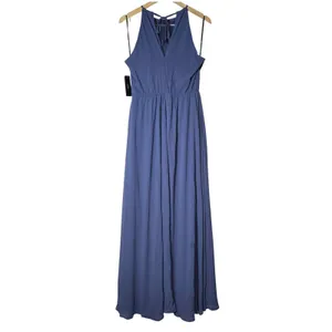 Lulus Be Mellow Denim Blue Maxi Dress Halter Neck Sleeveless 43595 Large NEW thumbnail 4