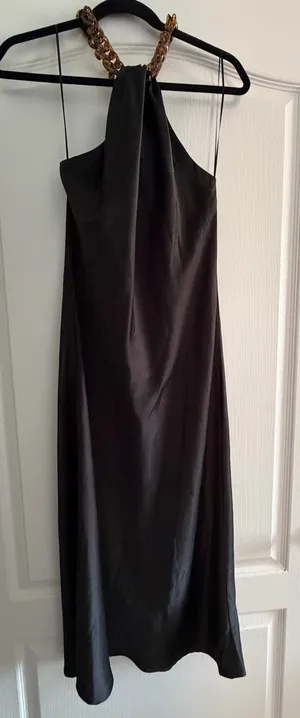Jason Wu Black Halter Maxi Dress with Chain Neck Detail thumbnail 1