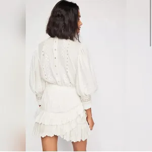 LoveShackFancy LORELAI Tiered Ruffle‎ Mini Dress Broderie Anglaise Cotton Medium thumbnail 3