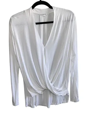 Stella & Dot White Surplice Twist Front Top Small‎ Long Sleeve Drape Blouse thumbnail 1