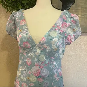 NWOT Lulus Elegant Personality Slate Blue Floral Burnout Midi Dress thumbnail 4