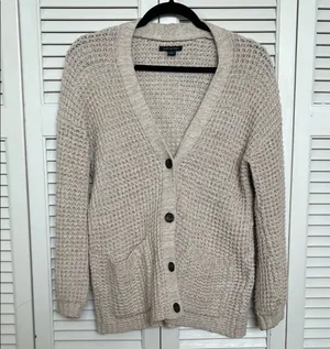 American Eagle Outfitters Cream Cardigan V-Neck Sweater thumbnail 1