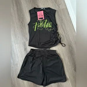 Dolls Kill Hello Kitty Neon Lime Ruched Set - Top & Shorts thumbnail 2
