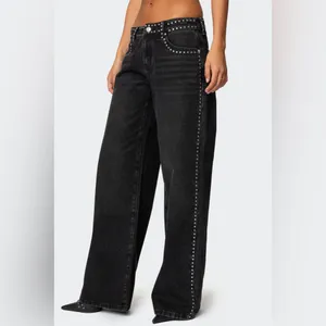 NWOT Edikted Quincy Studded Low Rise Baggy Jeans- Washed Black thumbnail 3