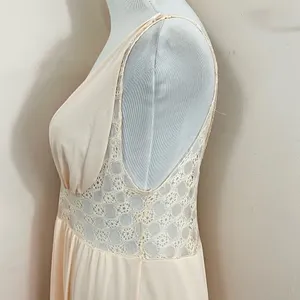 Vintage 70’s Peach Nylon & Lace Maxi NightGown Plunging Neckline L thumbnail 6