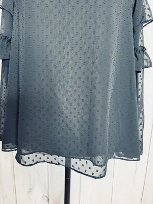 LOFT Black Ruffle Blouse Sz M Semi Sheer Long Sleeve Textured Polka Dots thumbnail 3