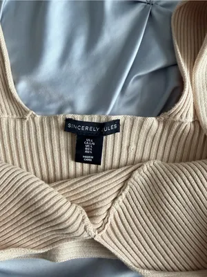 Sincerely Jules Ribbed V-Neck Sweater Tank in Beige thumbnail 2